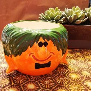 Vintage Ceramic Pumpkin Man Planter